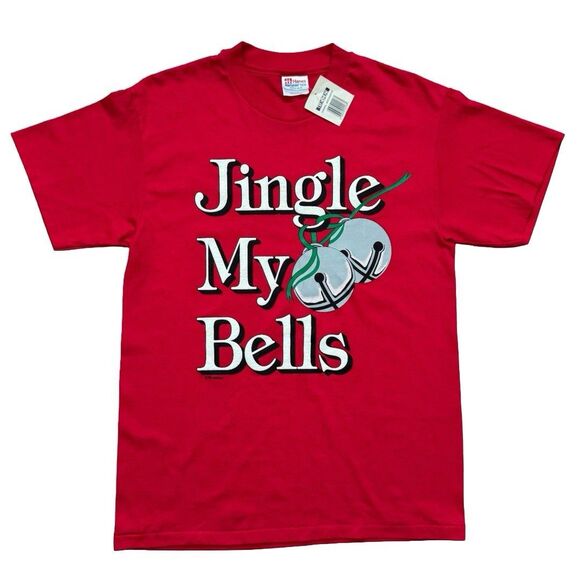 Vintage 90s Funny Christmas Tee Shirt M Jingle My Bells Single Stitch Holiday - Picture 1 of 7